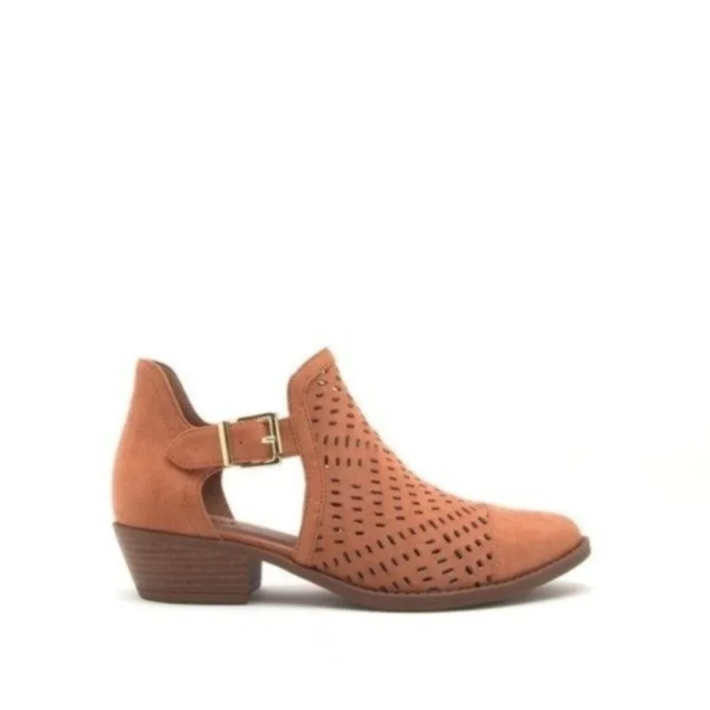 6/6.5/8/8.5 Buckled cutout suede ankle booties brown orange - Picture 7 of 11